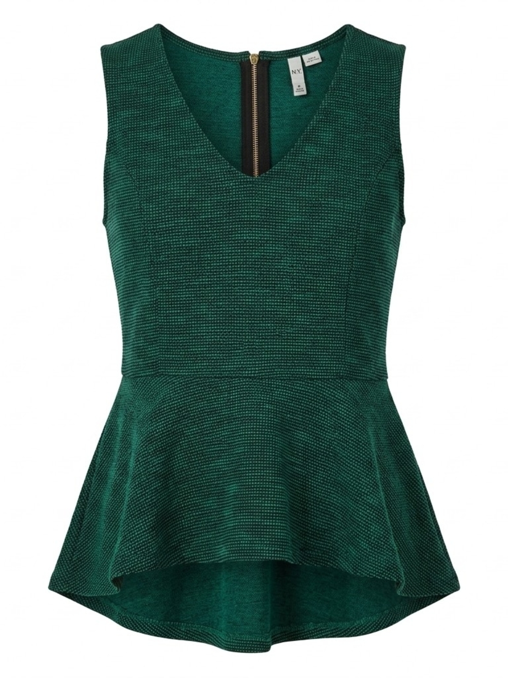 Elle Peplum Blouse Large Green Black Textured Sleeveless Chic Office Top
